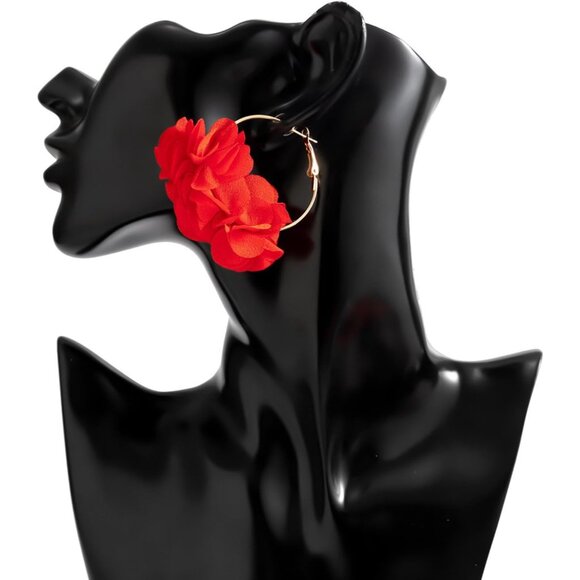 Colorful Flower Earrings White Floral Hoop Earrings Elegant Camellia Huggie Earr - Picture 5 of 5